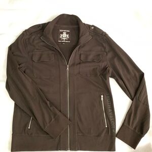 Express Dark Brown Zip-Up Jacket, 100%Cotton, Military Style.